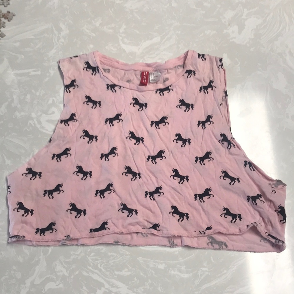 Baby pink unicorn muscle t crop top